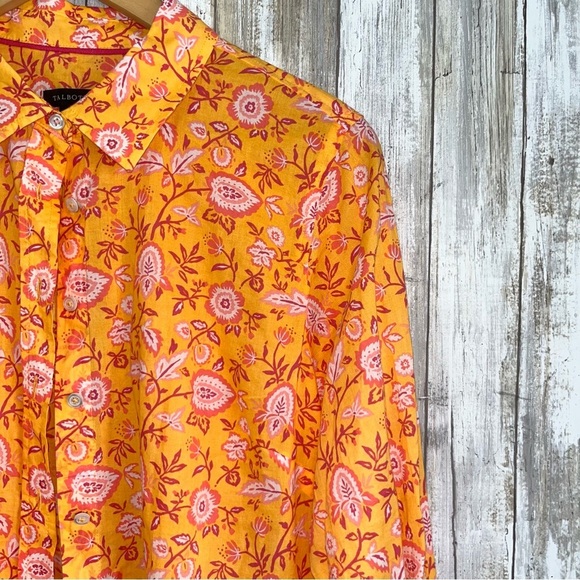 Talbots Climbing Jacobean Orange Floral Button Down - Picture 3 of 7